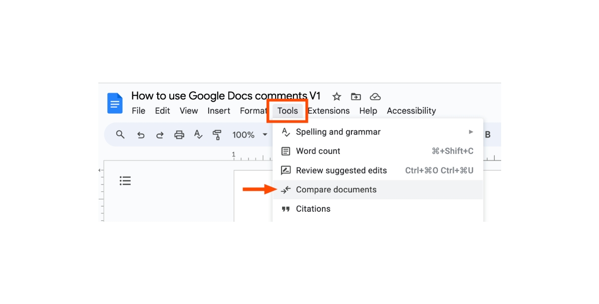 How to compare documents in Google Docs Step 2