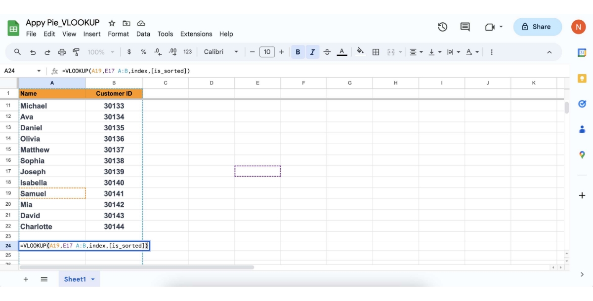 How to Use VLOOKUP in Google Sheets Step 3