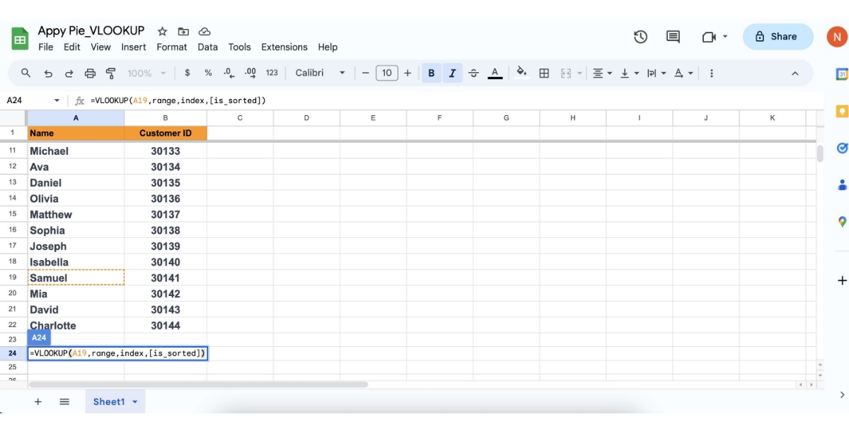 How to Use VLOOKUP in Google Sheets Step 2