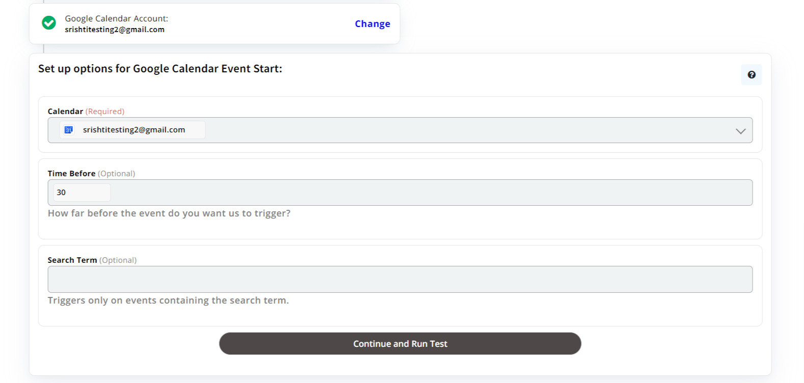 Set up options for Google Calendar Event Start