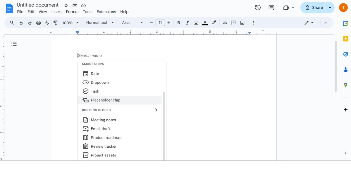 Smart Chips in Google Docs Features