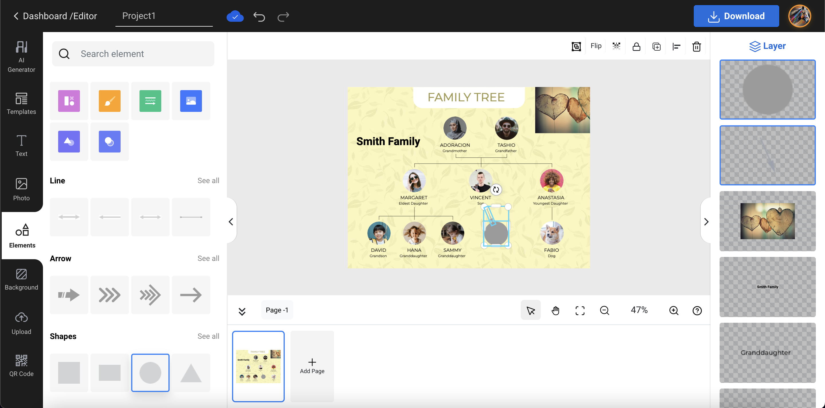 Family tree template elements