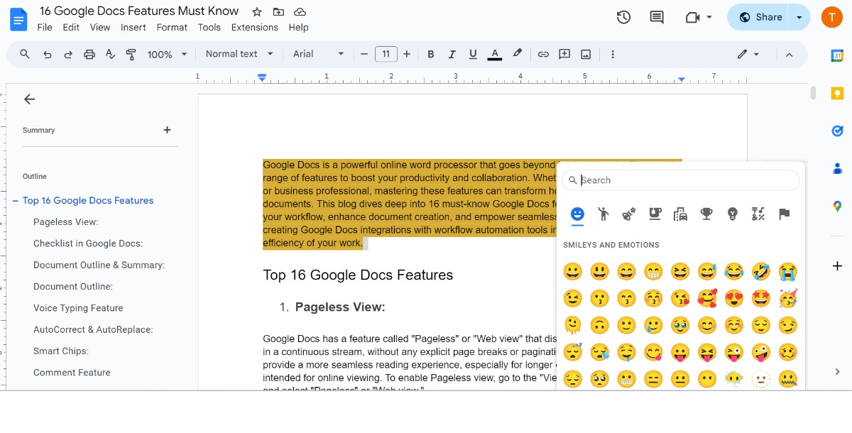 Emoji Feature in Google Docs