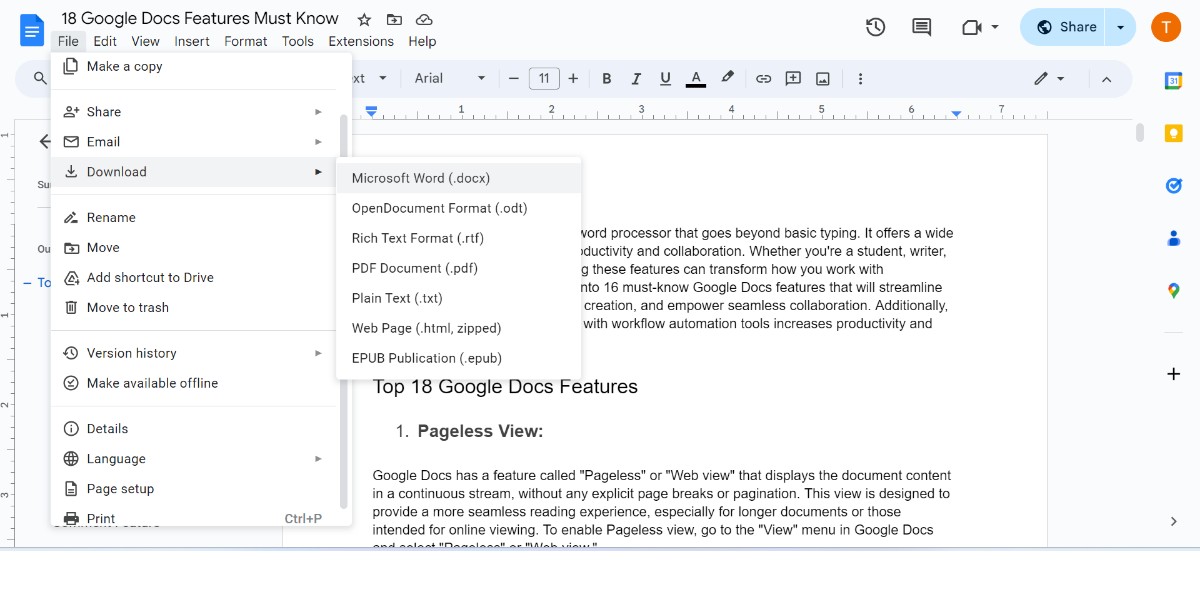 Goggle Docs Download and Convert Feature