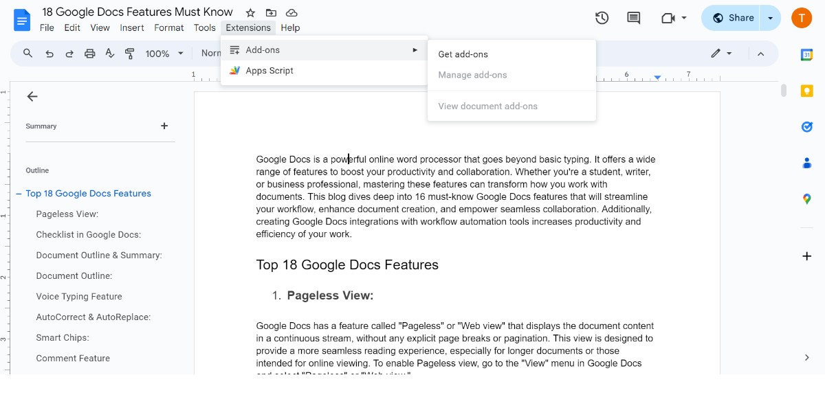 Google Docs Add on Feature