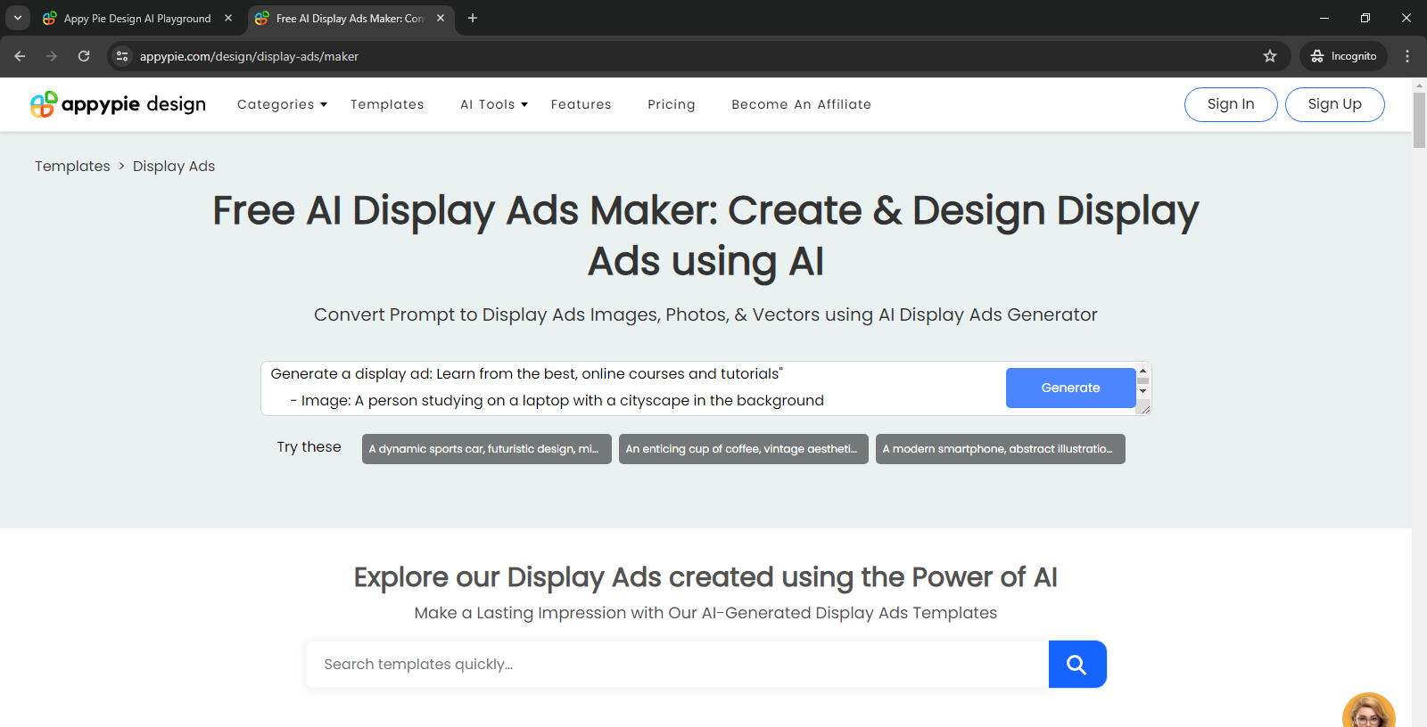 Prompt to Display Ads